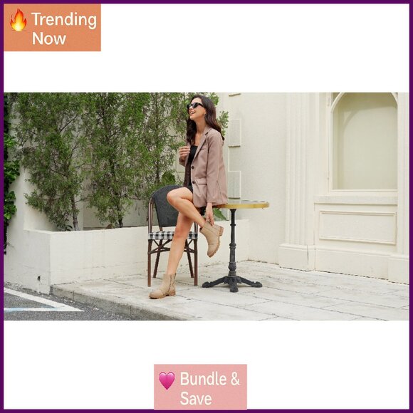 Women's Ankle Boots Lug Sole Chunky Low Heel Zipper Booties Comfortable - Picture 8 of 8